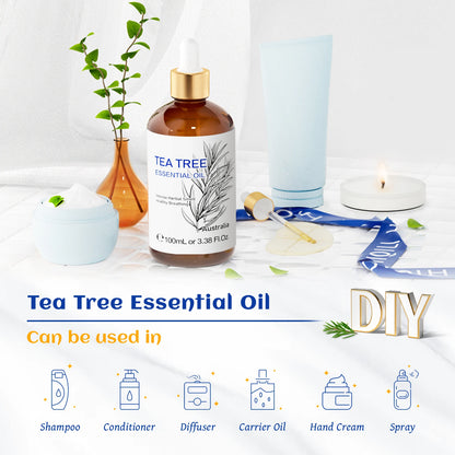 HIQILI 100% Tea Tree Essential Oil 100ml for Aromatherapy Massage DIY Beauty Skin Hair Relaxation Lavender Ginger Sandalwood