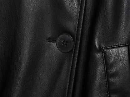 ETJ autumn new women's fashion belt imitation leather long sleeve short trench coat casual leather coat