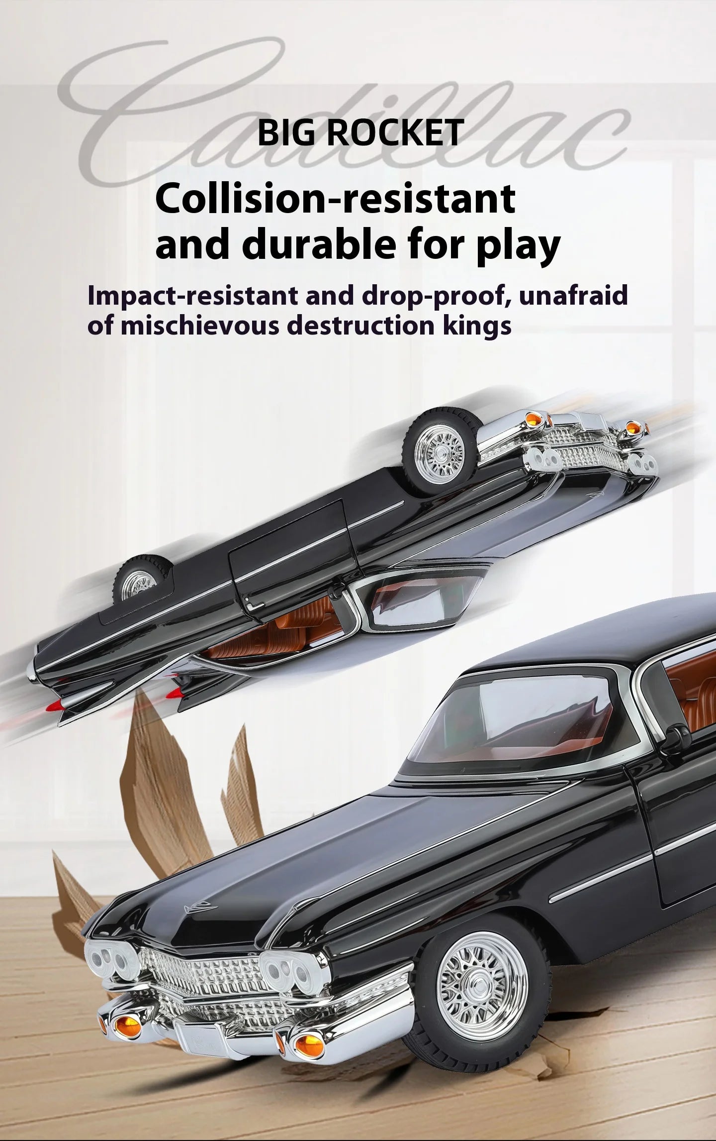 Cadillac Eldorado 1959 Metal Diecast Retro Car Model 1/24 Scale Sound and Light Back Pull Boy Gift Ornament Halloween Toys