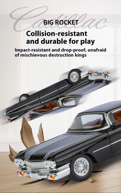 Cadillac Eldorado 1959 Metal Diecast Retro Car Model 1/24 Scale Sound and Light Back Pull Boy Gift Ornament Halloween Toys