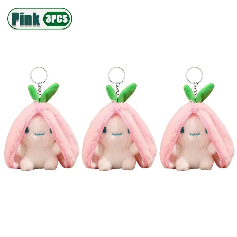 Creative Doll New Design Toys Cute Fruit Mini Bag Key Chains Light Pendant Soft Rabbit Car Plush Keychain Easter Gifts