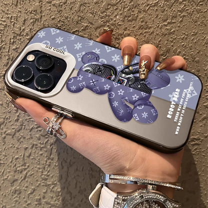 Matte Hard Case for iPhone 16 15 14 13 12 11 Pro Max XS X XR 8 7 Plus SE 2020 Luxury Retro Robot Bear Shockproof Plating Cover