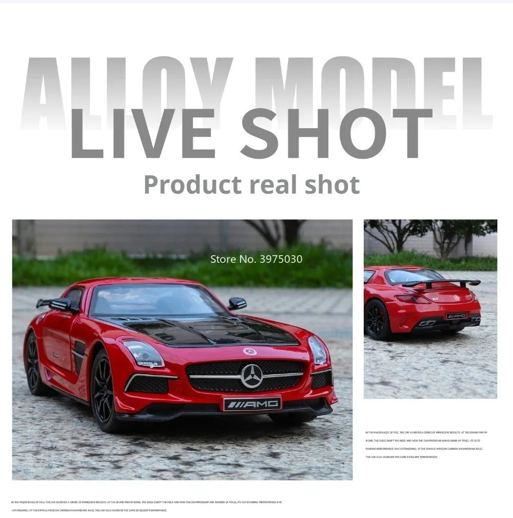 Benz SLS 1:24 Model Car Alloy Diecasting Wheel Steering Miniature Vehicles with Light Music Model Car Gifts