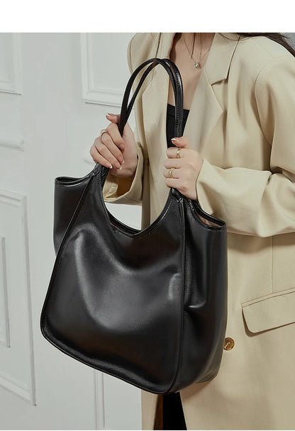 Hifashion Cowhide Genuine Leather Large Tote Shoulder Bags For Women 2026 Luxury Designer Bucket Shopper Office Ladies Handbags