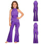 Kids Girls Figure Skating Jumpsuit Ballet Gymnastics Acrobatics Dance Leotard Sleeveless Shiny Rhinestones Ruffles Mesh Bodysuit