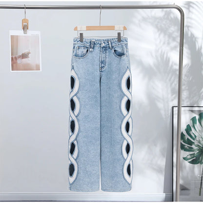 Y2k Vintage Women Jeans Hollow Out Solid Wide Leg Denim Pant Fashion All-match Lady Streetwear Summer Office Commute 2026