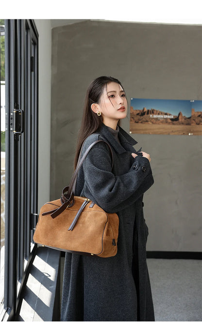 Women's Cow Genuine Leather Tote Bag suede commuting Cowhide Handbags Large Capacity Designer Luxury velvet Bags