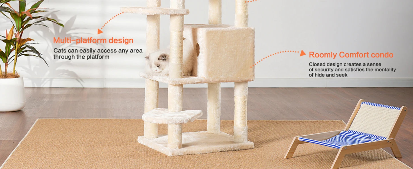 Heybly Cat Tree for  20lbs Heavy Duty,60 inches XXL Cat Tower for Indoor Cats, Multi-Level Furniture Condo with Big Padded Plush