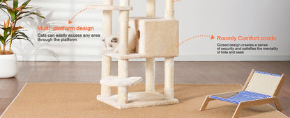 Heybly Cat Tree for  20lbs Heavy Duty,60 inches XXL Cat Tower for Indoor Cats, Multi-Level Furniture Condo with Big Padded Plush