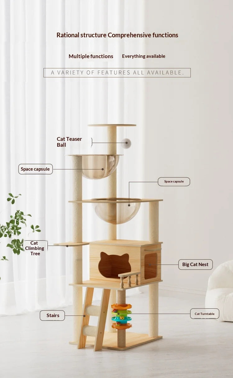 Multi Level Cat Tree Cat Condo Double Space Capsule Cat Tower Scratch Post Plush Bed Indoor Modern Pet Furniture Cat Furniture