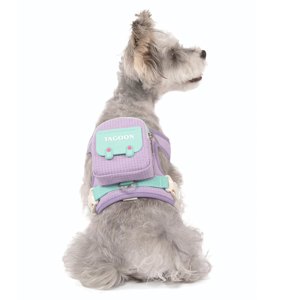 Dog Cat Harness and Leash Set, Reflective Adjustable Pet Vest with Backpack  for Small Medium dogs