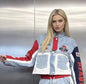 European Trend Suit Women 2026 Spring New Denim Splicing Letter Embroidered Long-sleeved Top Elastic Waist Trousers Casual Sets