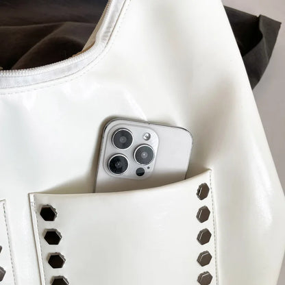 Retro Rivet Ladies Underarm Bag Fashion Girls Trend PU Leather Shoulder Bag Simple Design Style Large Capacity Women's Tote Bag