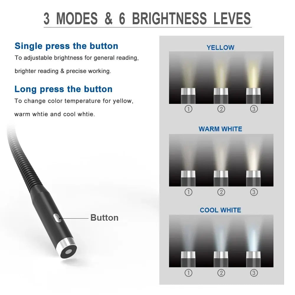 LED Neck Light 3 Modes Hug Reading Lamp Portable Rechargeable Book Lamp Novelty Flashlight Book Lamp Night Light Neck Light