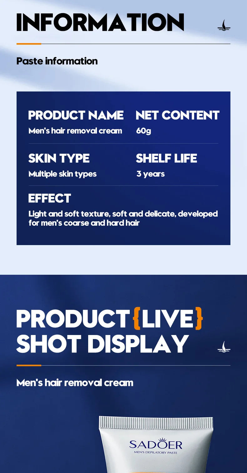 Men's Hair Removal Cream Permanent Epilator Private Area Painless Hair Remover Growth Inhibitor Spray Suitable Sensitive Skin