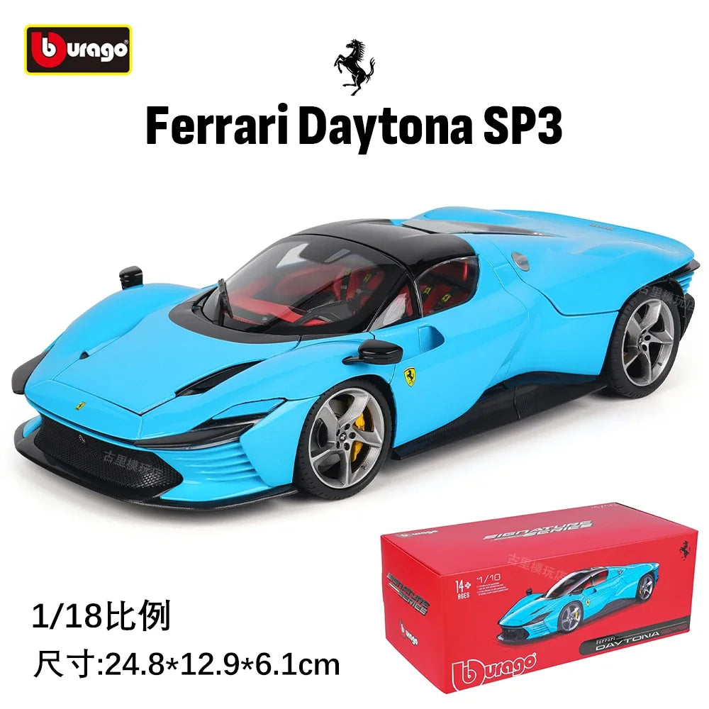 New Bburago 1:18 Ferrari Daytona SP3 Red Matte White Supercar Sports Alloy Car Model Static Die Cast Vehicles Collectible Toys