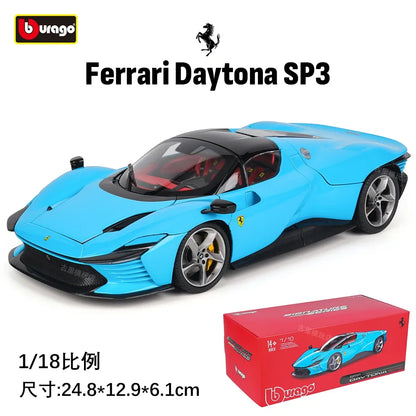 New Bburago 1:18 Ferrari Daytona SP3 Red Matte White Supercar Sports Alloy Car Model Static Die Cast Vehicles Collectible Toys