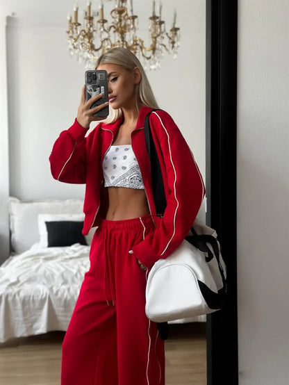 Casual Fashion Suit Ladies Zipper Cardigan Jacket Sports Tether Trousers Two-Piece Ladies Street Style Suit