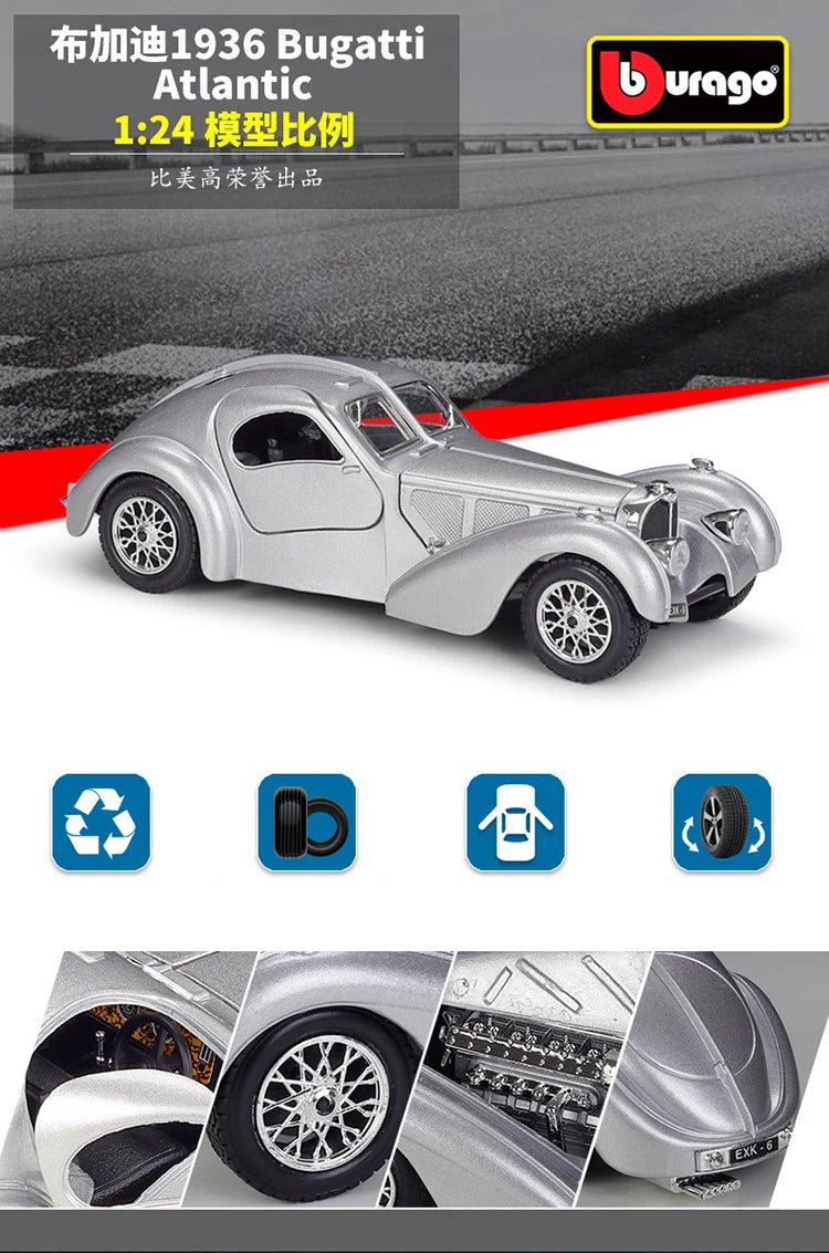 Bburago 1:24 Bugatti Atlantic 1936 Alloy Car Diecasts & Toy Vehicles Car Model Miniature Scale Model Car For Children