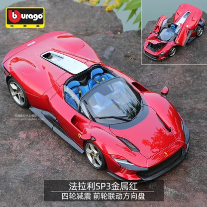 New Bburago 1:18 Ferrari Daytona SP3 Red Matte White Supercar Sports Alloy Car Model Static Die Cast Vehicles Collectible Toys