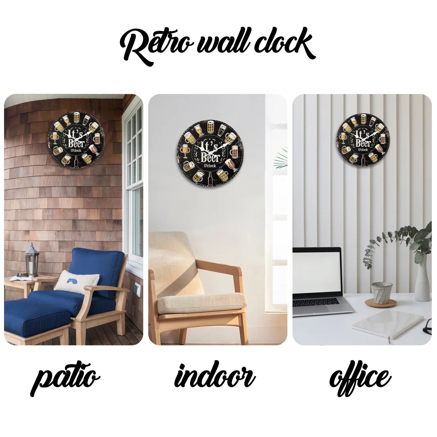 American Retro Beer Mug Pattern Wooden Wall Clock for Living Room, Bedroom, Kitchen, Home Decoration, Silent Quartz Clock, Holiday Gift, 10 Inches, 12 Inches (No Battery)