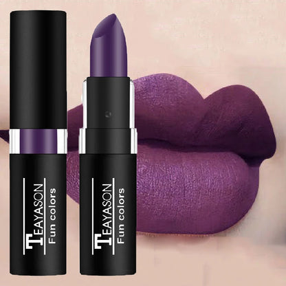 12Colors Matte Lipstick Black Green Sexy Red Velvet Lip Gloss Long Lasting Non-stick Women Lip Tint Make Up Facial Body Cosmetic