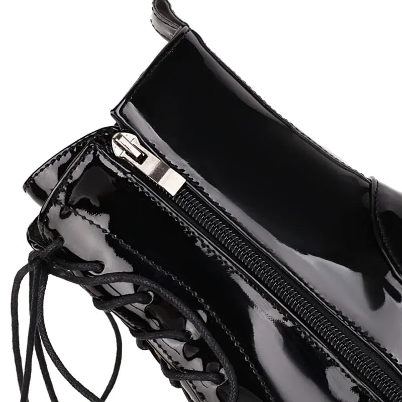 High End Women Boot Fashion Patent Leather Ankle Boots Exquisite Lace Platform Boots for Woman Luxury Designer Shoes Botas Mujer