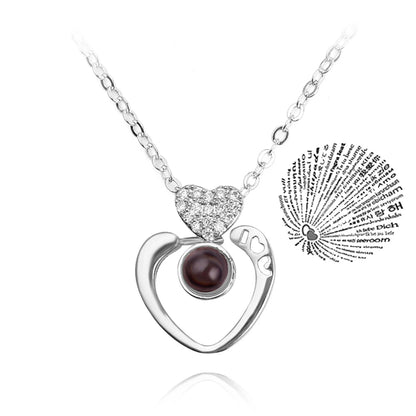 Love Heart Necklace 100 Languages I Love You Projection Pendant Jewelry For Mom Girlfriend Birthday Christmas Romantic Gifts
