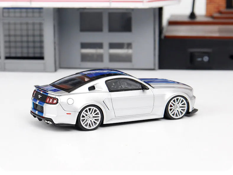GDO & DCM 1:64 Ford Mustang GT NFS Silver Blue Need for Speed Movie Edition Alloy Car Model