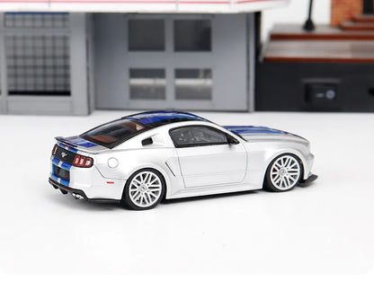 GDO & DCM 1:64 Ford Mustang GT NFS Silver Blue Need for Speed Movie Edition Alloy Car Model