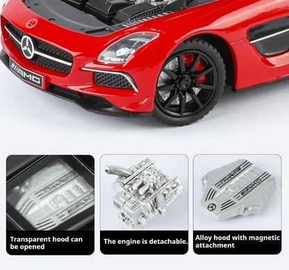 Benz SLS 1:24 Model Car Alloy Diecasting Wheel Steering Miniature Vehicles with Light Music Model Car Gifts