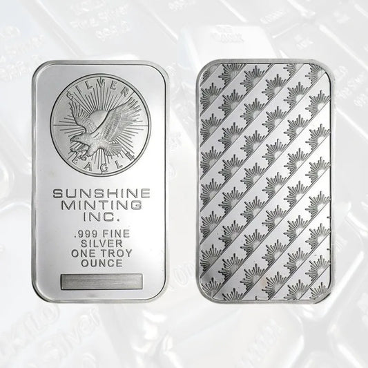 Silver Eagle Bar 1oz Silver Bar Sunshine Minting 999 Fine Silver One Troy Ounce Bullion Souvenir Bar