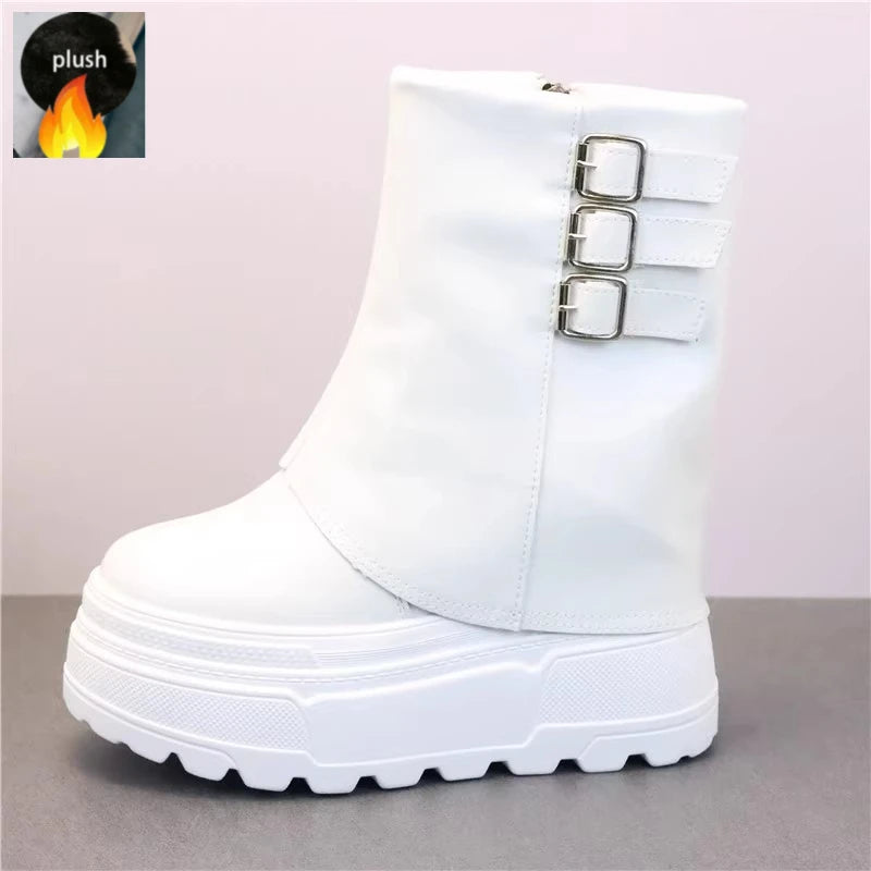 New  12cm Ankle Booties Shoes  Leather Boots Women Motorcycle Boots Platform Ladies Fashion Botas Autumn Winter