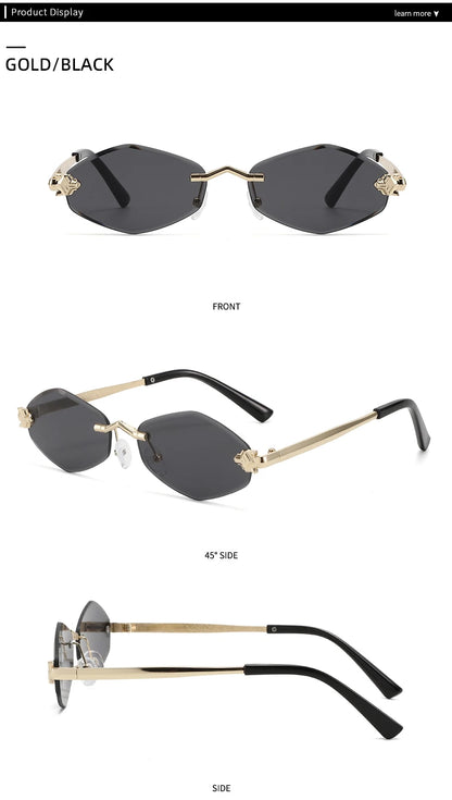 Protective Glasses Fashion Irregular Sunglasses Women Retro Brand Design Metal High Quality Vintage Rhombus Rimless Glasses