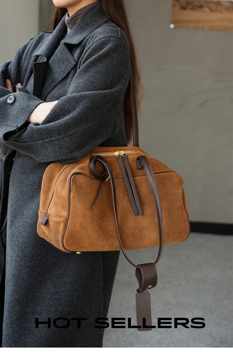 Women's Cow Genuine Leather Tote Bag suede commuting Cowhide Handbags Large Capacity Designer Luxury velvet Bags
