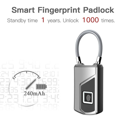 Intelligent Fingerprint Lock Portable Keyless Fingerprint Padlock Waterproof USB Rechargeable for Door Suitcase Backpack Locks