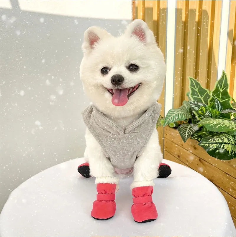 Winter Waterproof 4Pcs Warm Non-slip Snow Boots for Small Breeds Dogs Puppy Outdoor Walking Dog Socks Bootie Pet Paw Care