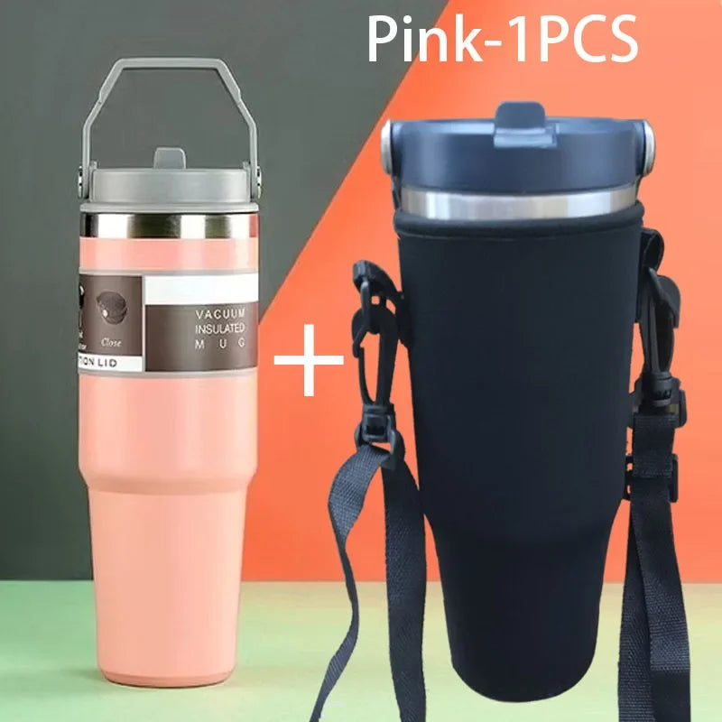 Thermal Water Bottle With Straw Outdoor Sport Coffee Cup Car Insulated Cup Tumbler Vacuum Flask Travel Thermal Mug 20oz/30oz