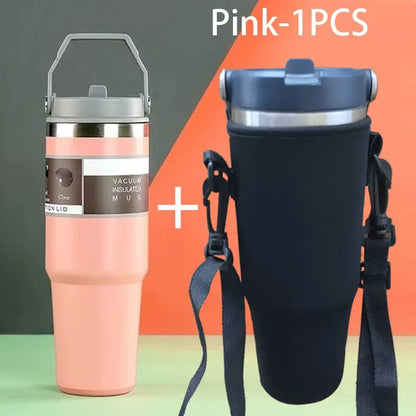 Thermal Water Bottle With Straw Outdoor Sport Coffee Cup Car Insulated Cup Tumbler Vacuum Flask Travel Thermal Mug 20oz/30oz