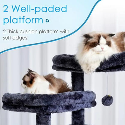 Cat Tree 74 inches Multi-Level XL Large Cat Tower for Indoor Cats with Three Cat Condos Two Large Top Decks and Cat Hairbrush f