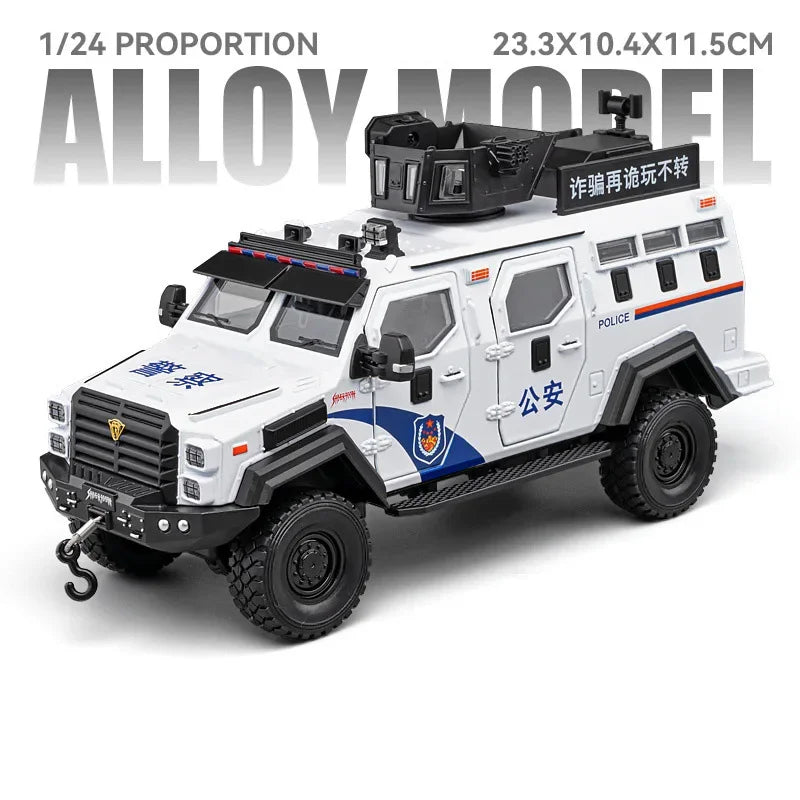 Swordtooth Tiger Police Car scale 1/24 Toy Model Alloy Diecast Explosion Proof Vehicles Door Opened Sound Light Pull Back Decoration Gift