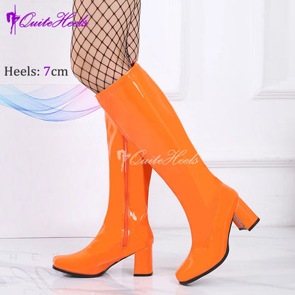 Costumes 60s 70s Go Go Boot Retro1960s Ladies Women's Knee-High Boots Fancy Dress Gogo Party Dance Gothic Shoes Large Size 36-46