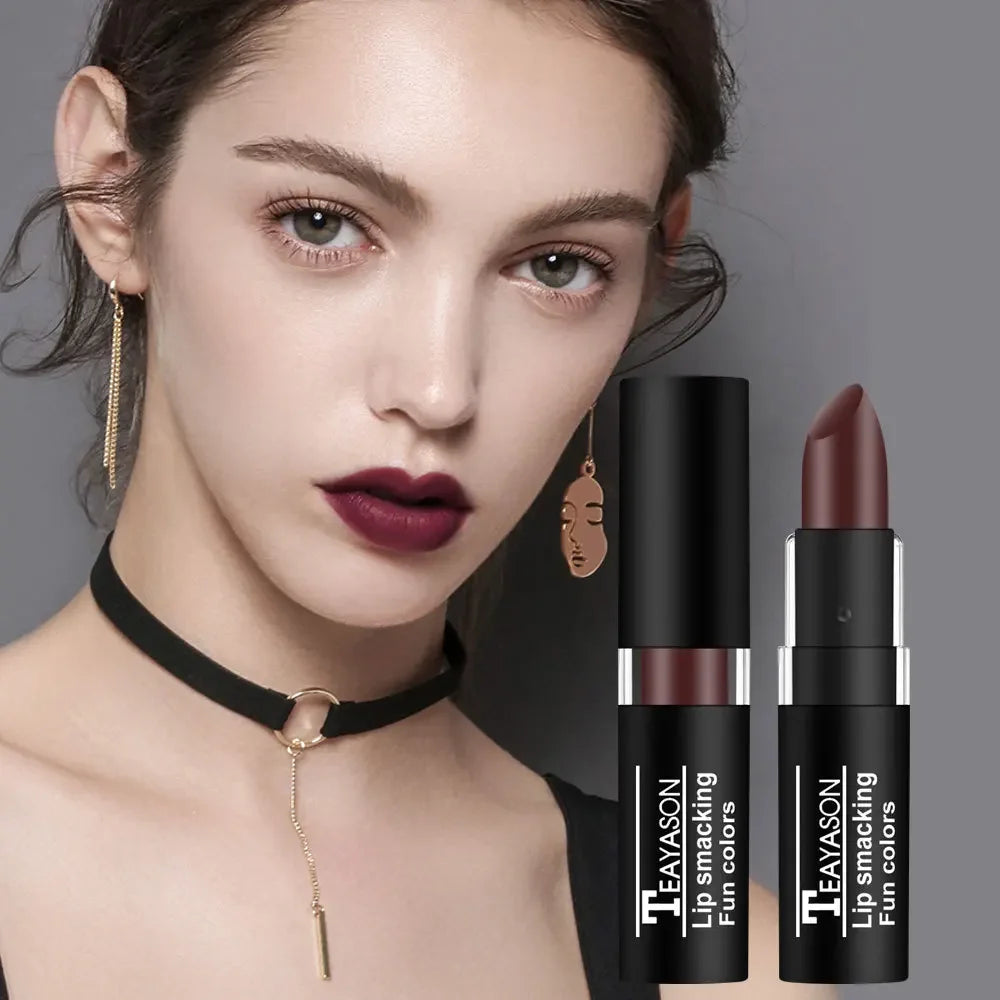 12Colors Matte Lipstick Black Green Sexy Red Velvet Lip Gloss Long Lasting Non-stick Women Lip Tint Make Up Facial Body Cosmetic