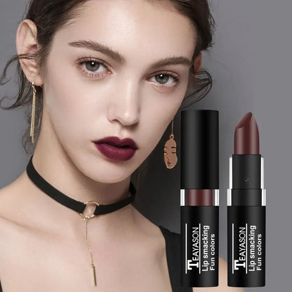 12Colors Matte Lipstick Black Green Sexy Red Velvet Lip Gloss Long Lasting Non-stick Women Lip Tint Make Up Facial Body Cosmetic