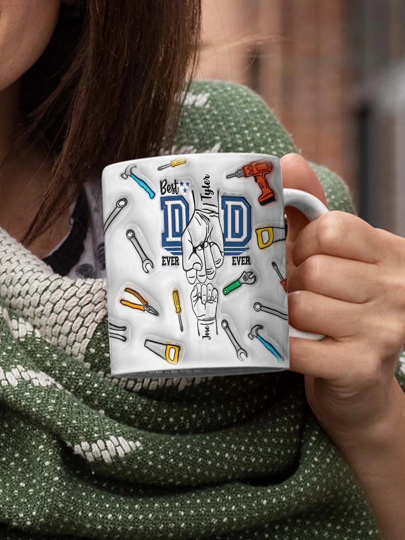Personalized Dad Mug for Father's Day Custom Name Coffee Cup with 3D Text Effect Custom Name Coffee Cup Gift for Daddy Grandpa