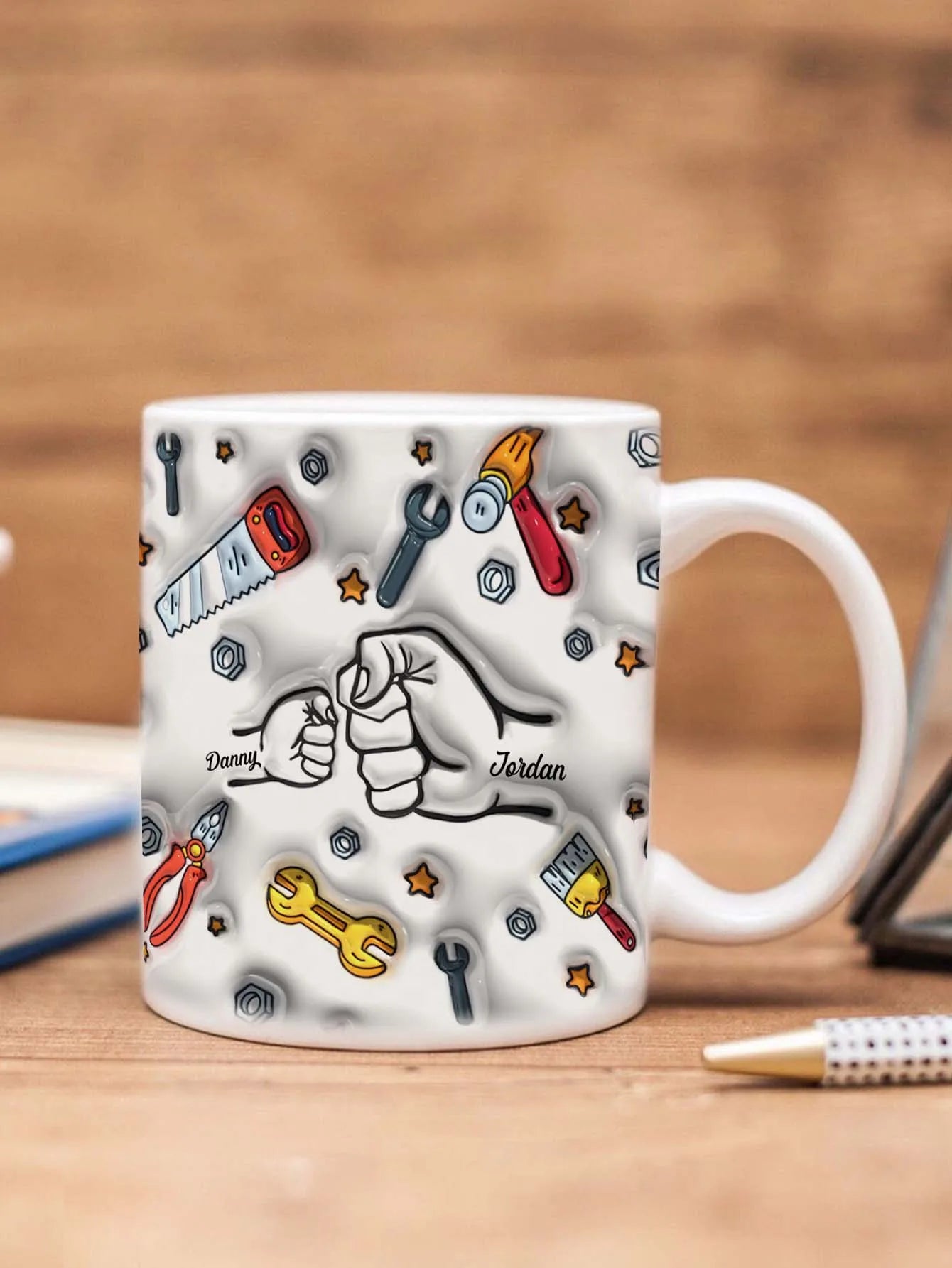 Personalized Dad Mug for Father's Day Custom Name Coffee Cup with 3D Text Effect Custom Name Coffee Cup Gift for Daddy Grandpa