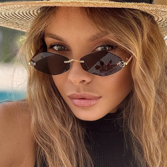 Protective Glasses Fashion Irregular Sunglasses Women Retro Brand Design Metal High Quality Vintage Rhombus Rimless Glasses