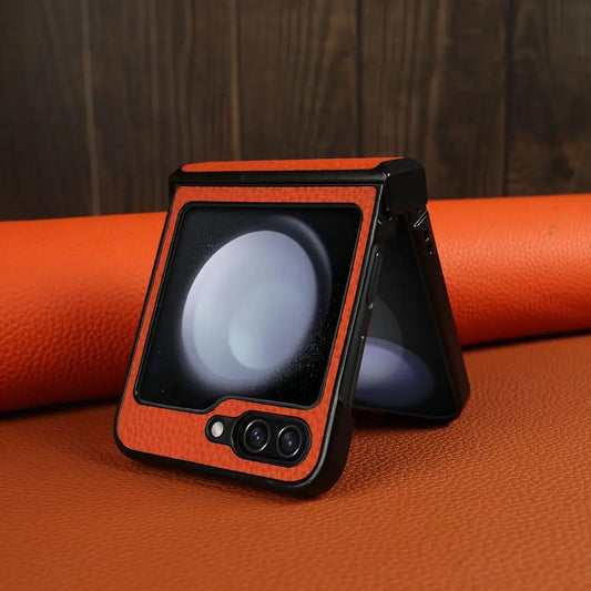 Luxury Hand Crafted Genuine Leather Case For Samsung Galaxy Z flip5 Phone Cover Galaxy Z Flip 3 flip4  Back Shell Coque Capa