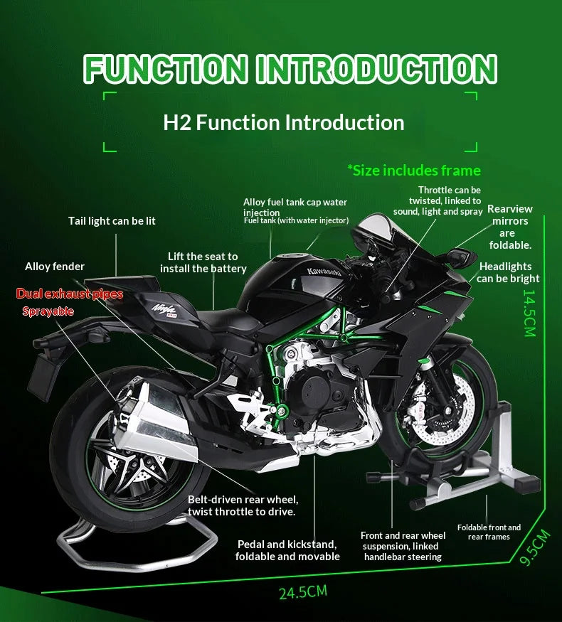 Kawasaki H2R motorcycle scale 1:9  model alloy simulation motorcycle model hand-made ornaments gift