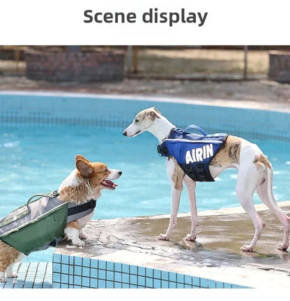 Dog Life Jacket with Airbag & Reflective Strips, Adjustable Dog Vest for Swimming Safety, Oxford Cloth, S/M/L, Red/Army/Blue